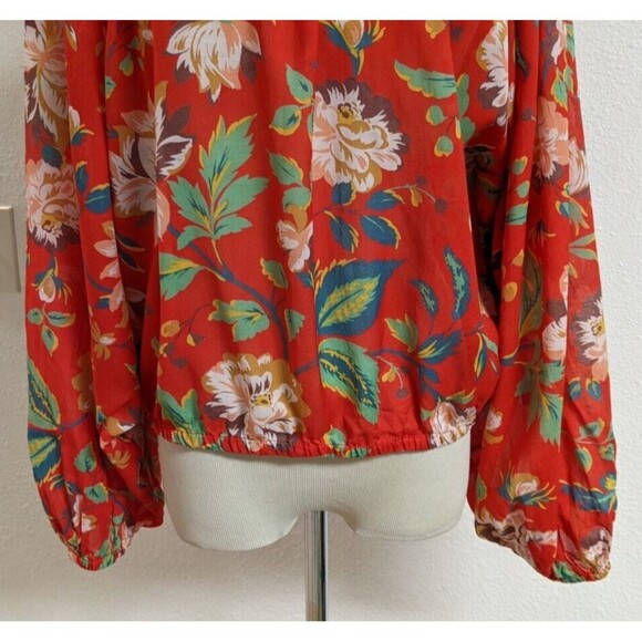 Women's Maeve Anthropologie Floral Balloon Sleeve "Lake House" Cropped Blouse SM - Picture 6 of 13
